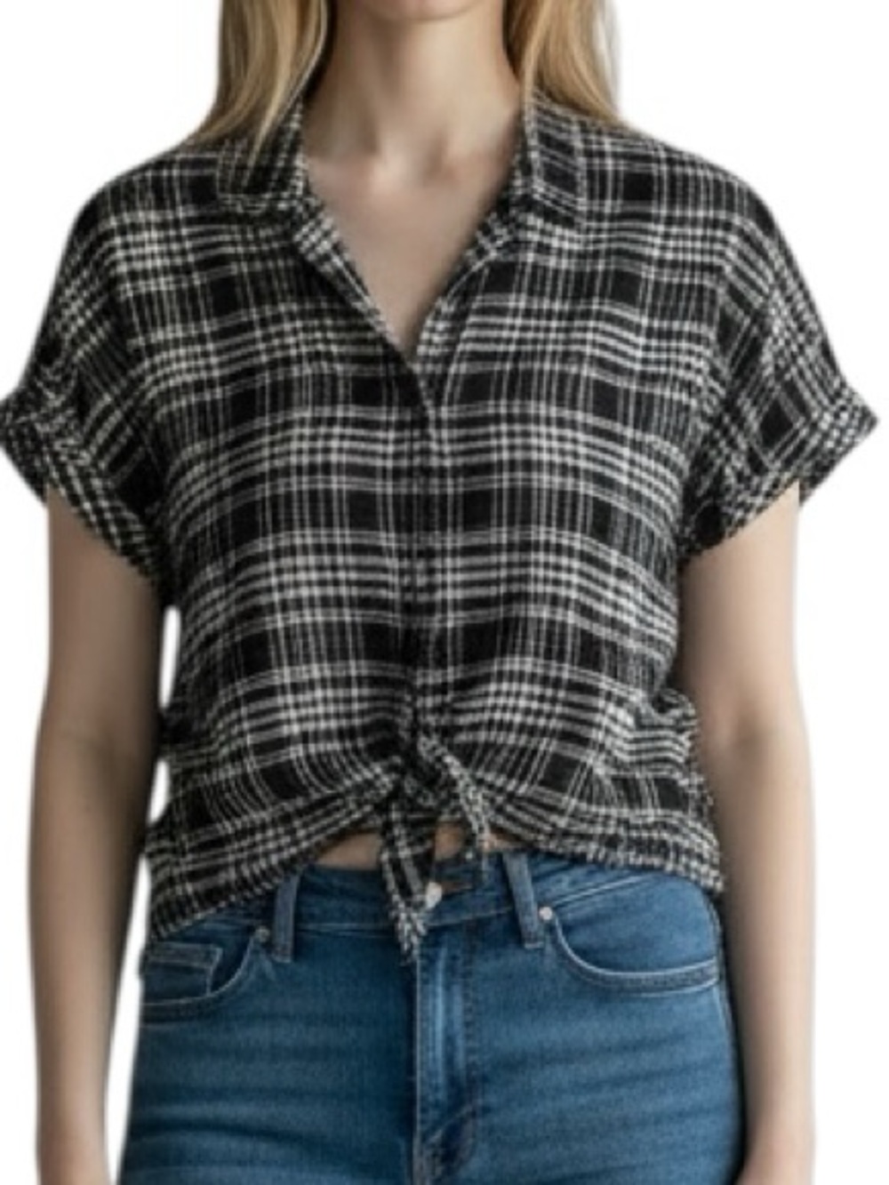 Wilfred plaid tie front cropped button down blouse size XS excellent condition